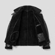 Men's Black Shearling-Lined Leather B-3 Bomber Jacket — Ackerton