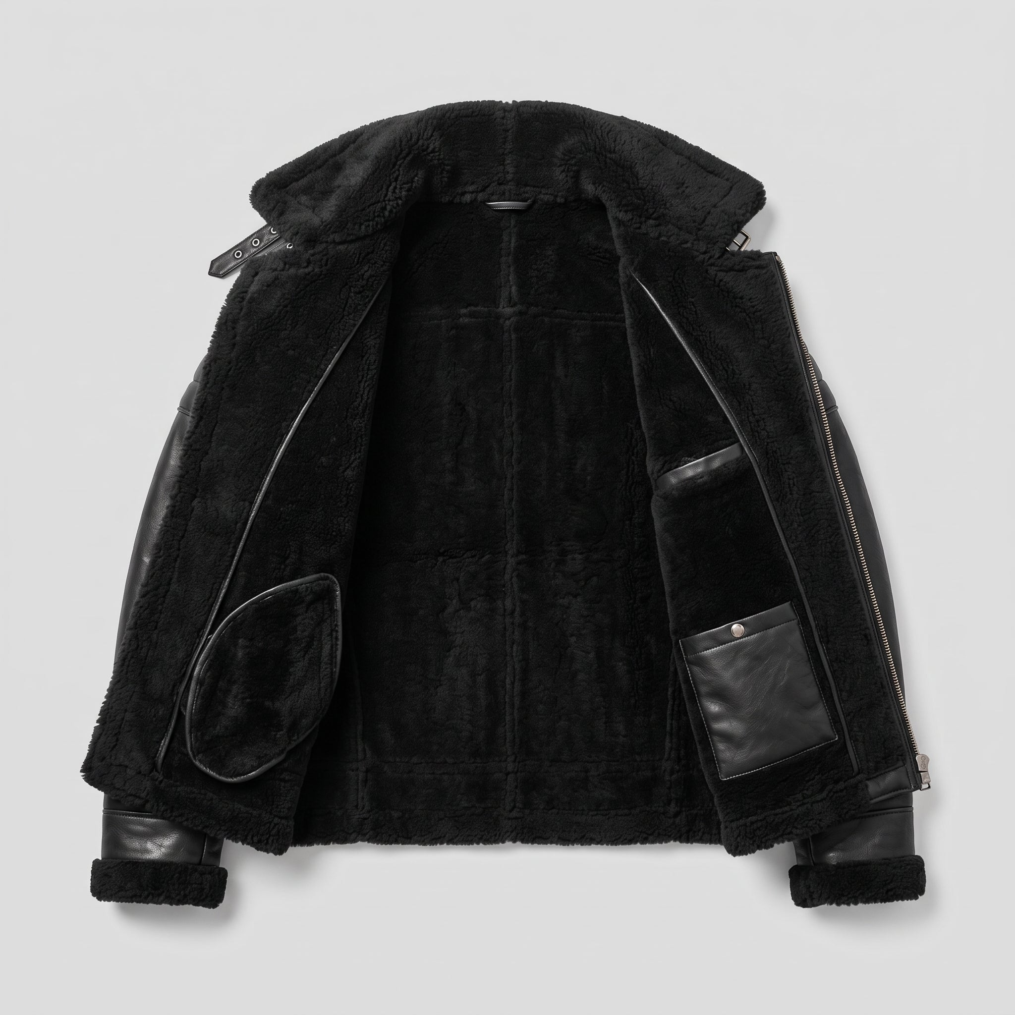 Men's Black Shearling-Lined Leather B-3 Bomber Jacket — Ackerton