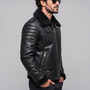 Men's Black Shearling-Lined Leather B-3 Bomber Jacket — Ackerton