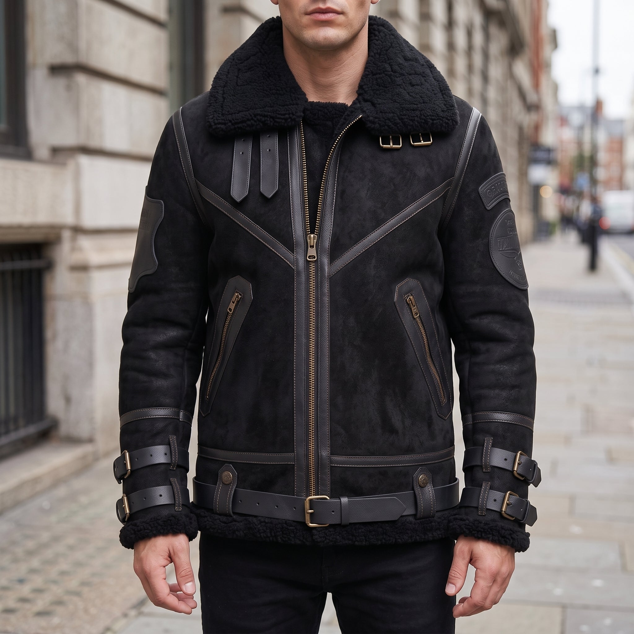 Men's Black Suede Bomber Jacket — Lupton