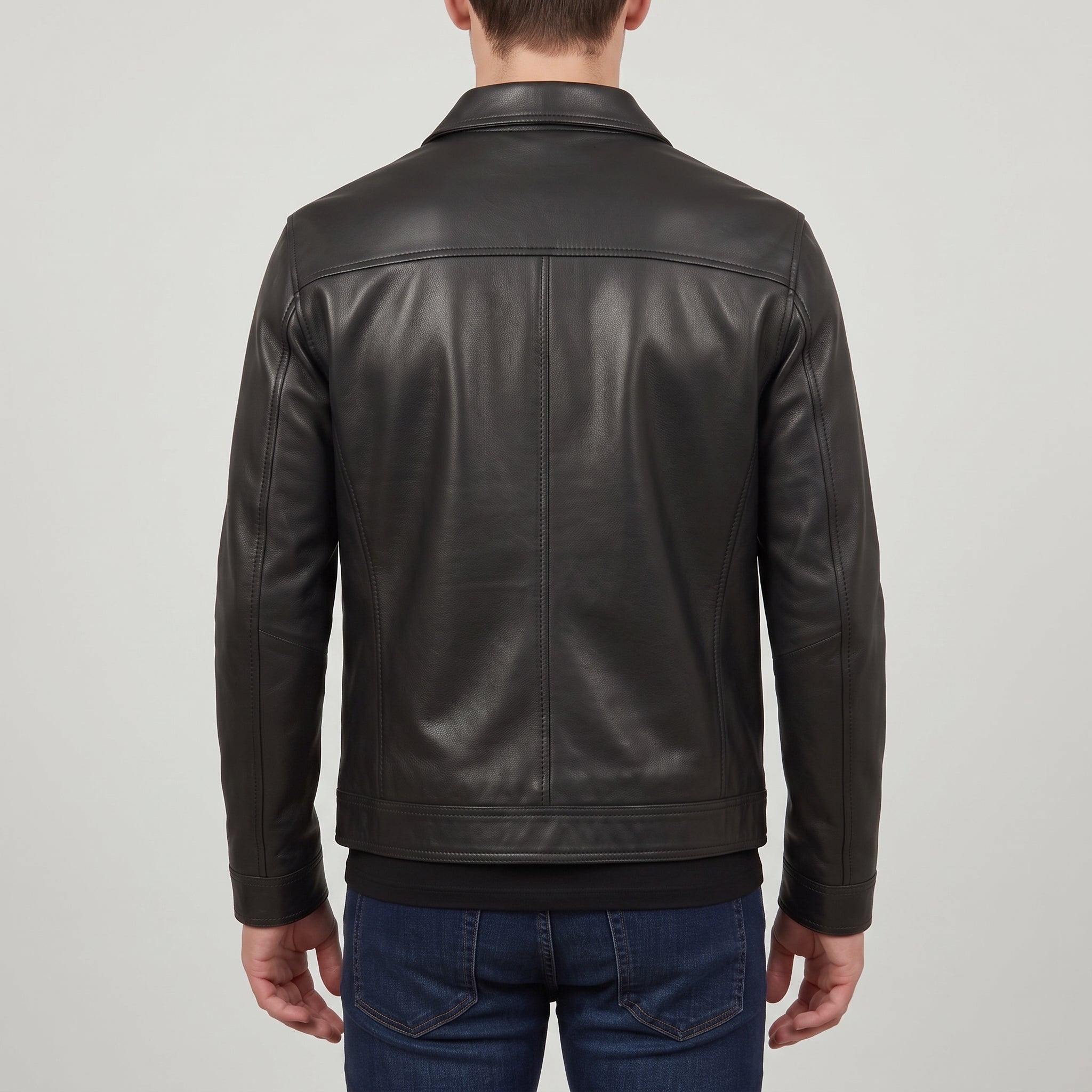 Men's Black Shirt Collar Leather Biker Jacket — Bedminster