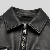 Men's Black Shirt Collar Leather Biker Jacket — Bedminster