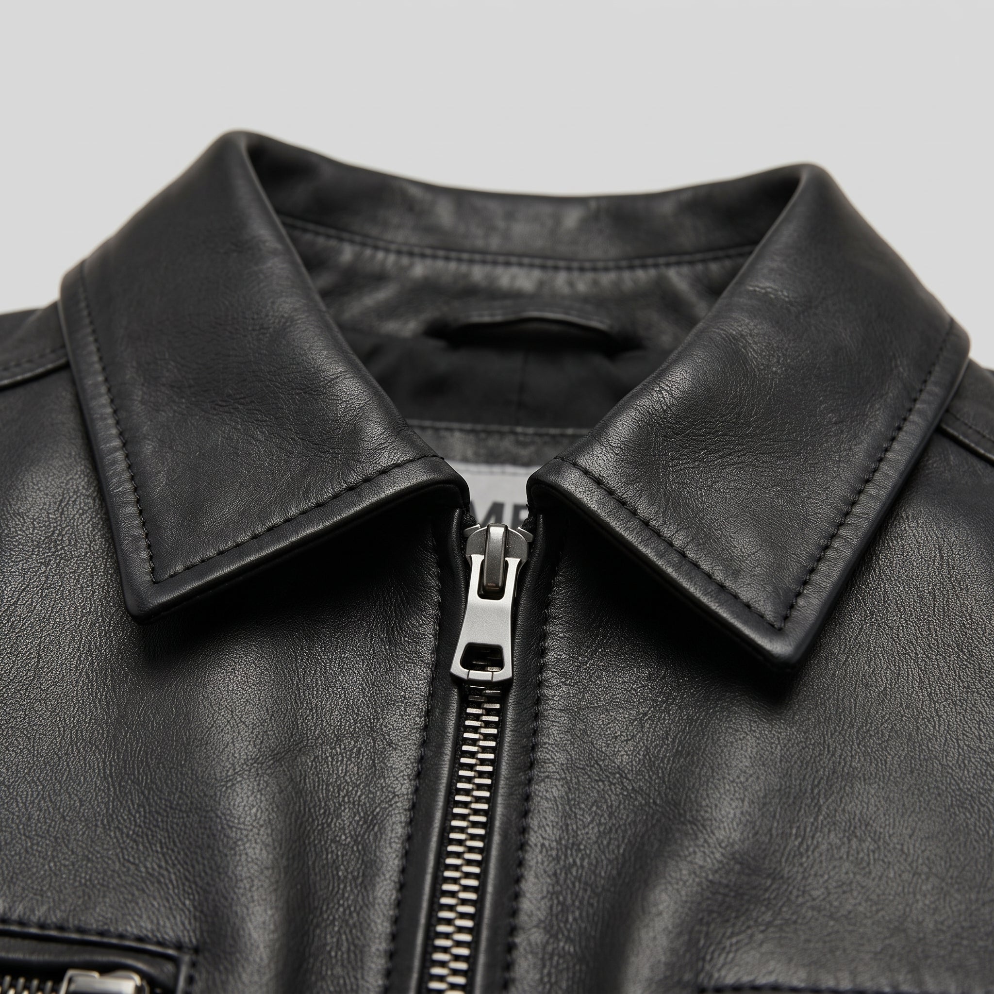 Men's Black Shirt Collar Leather Biker Jacket — Bedminster