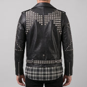 Men's Black Silver Studded Leather Biker Jacket — Greenshaw