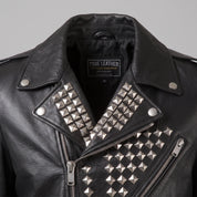 Men's Black Silver Studded Leather Biker Jacket — Greenshaw