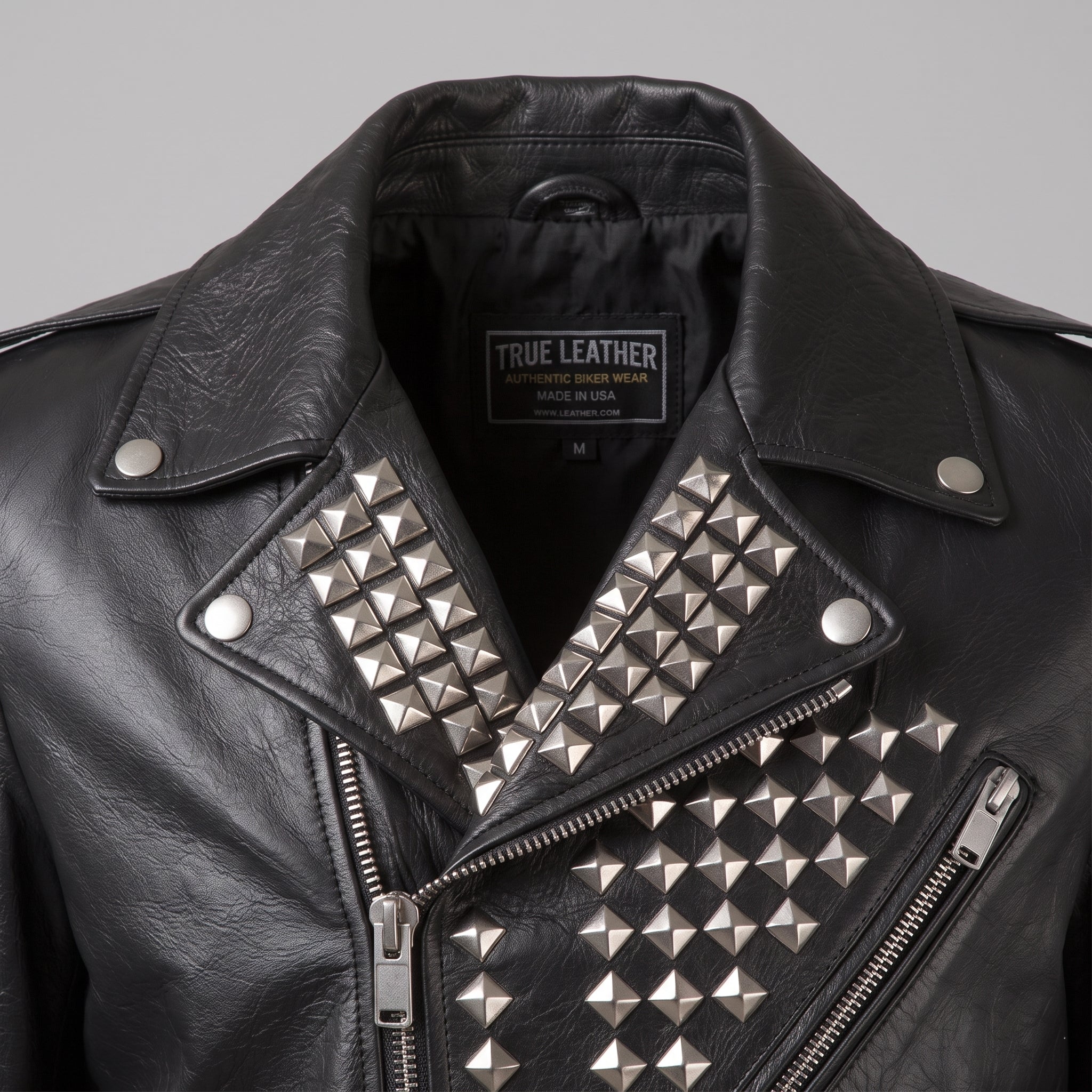 Men's Black Silver Studded Leather Biker Jacket — Greenshaw