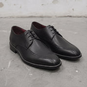 Men's Black Apron-Toe Leather Derby Shoes — Falkirk