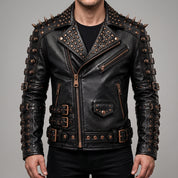Men's Black Studded Leather Biker Jacket — Ackstone