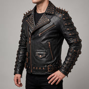 Men's Black Studded Leather Biker Jacket — Ackstone