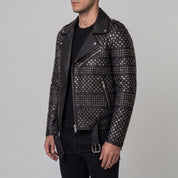 Men's Black Studded Leather Biker Jacket — Abberidge