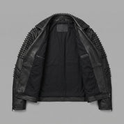 Men's Black Studded Leather Biker Jacket — Abberstone