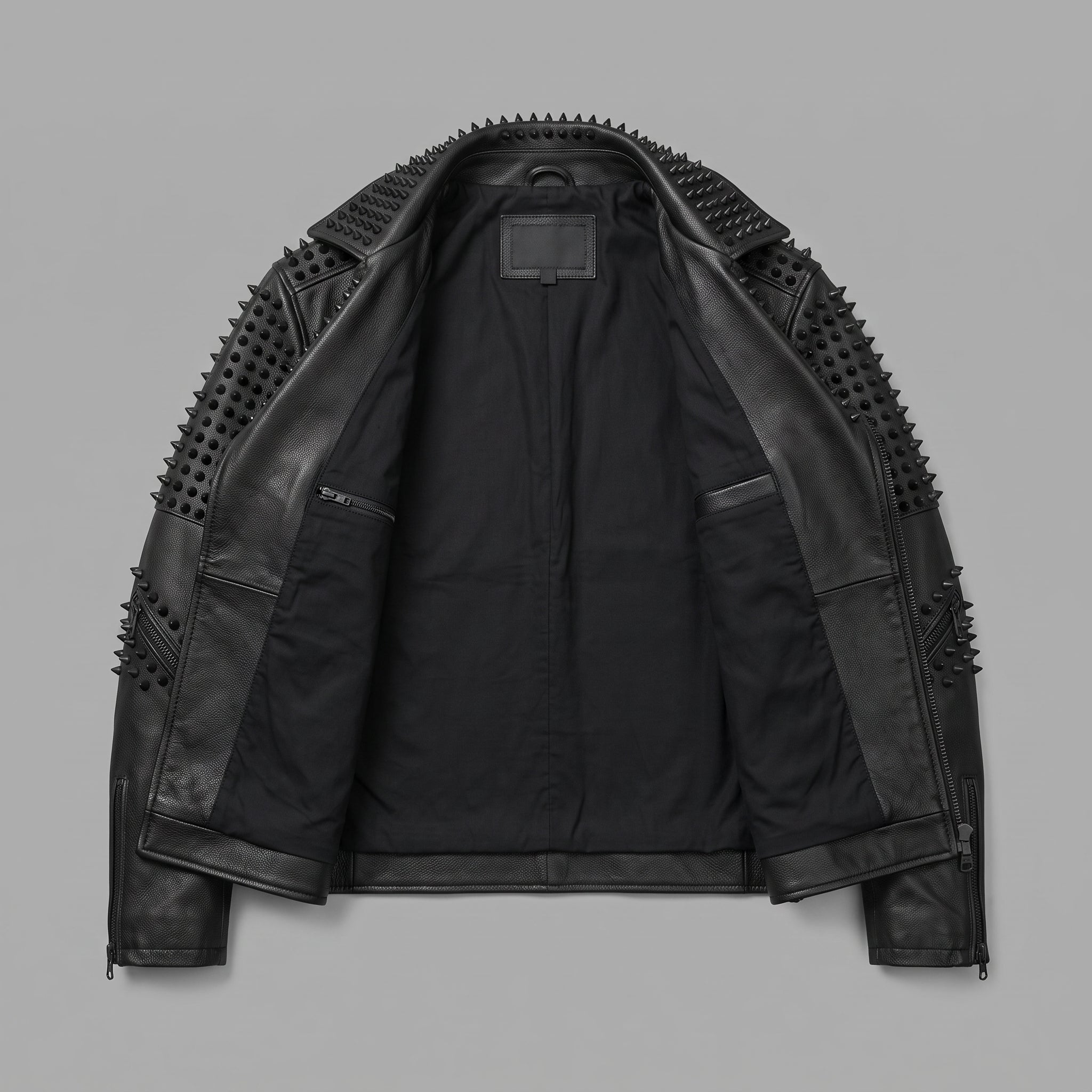 Men's Black Studded Leather Biker Jacket — Abberstone