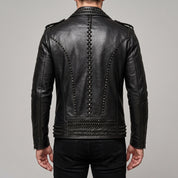 Men's Black Studded Leather Biker Jacket — Abberthorpe