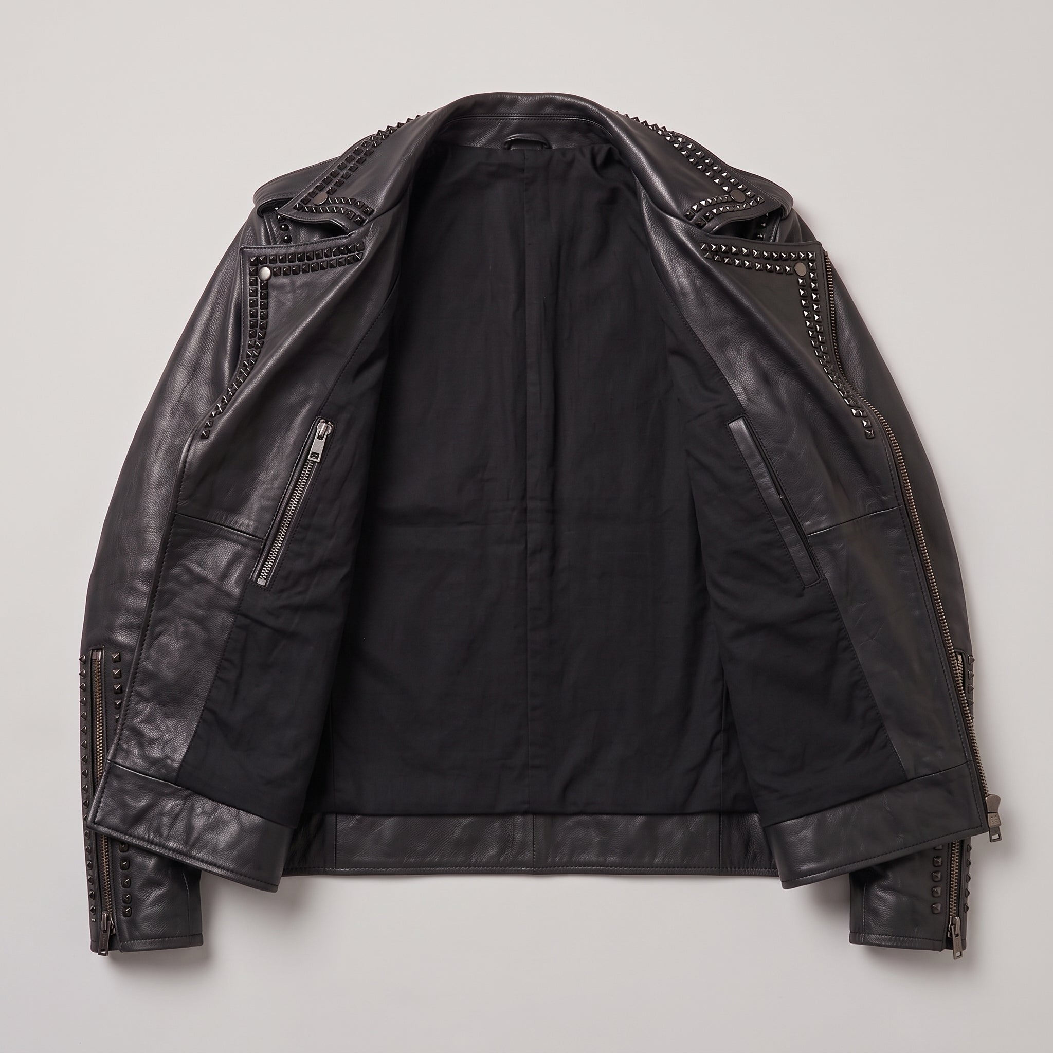 Men's Black Studded Leather Biker Jacket — Abberthorpe
