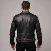 Men's Black Studded Leather Biker Jacket — Ackstone