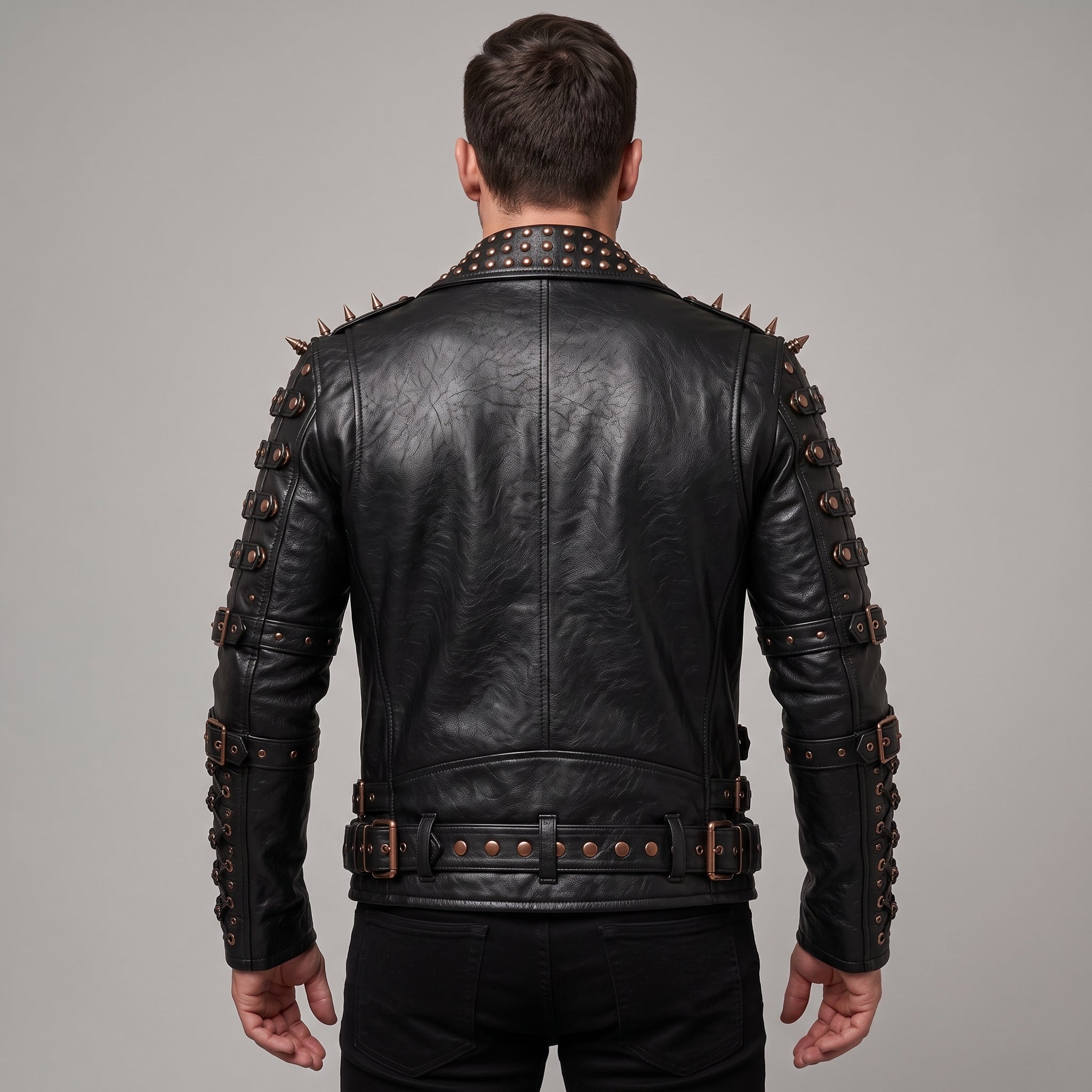Men's Black Studded Leather Biker Jacket — Ackstone