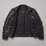 Men's Black Studded Leather Biker Jacket — Ackstone