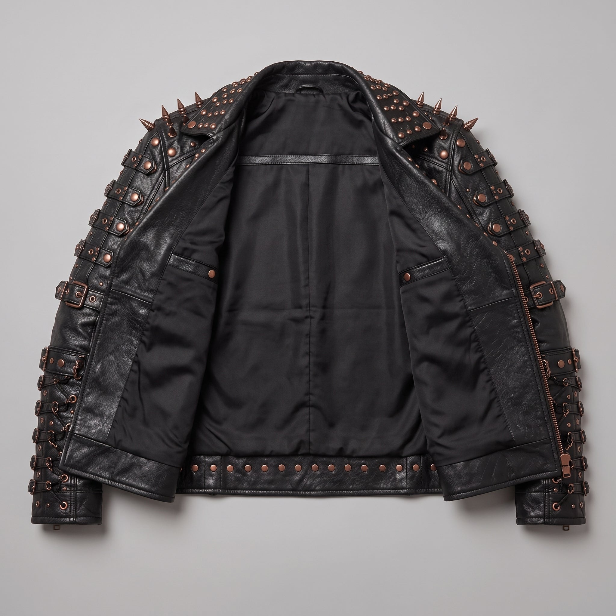 Men's Black Studded Leather Biker Jacket — Ackstone