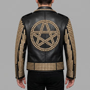 Men's Black Studded Leather Biker Jacket — Ackwood