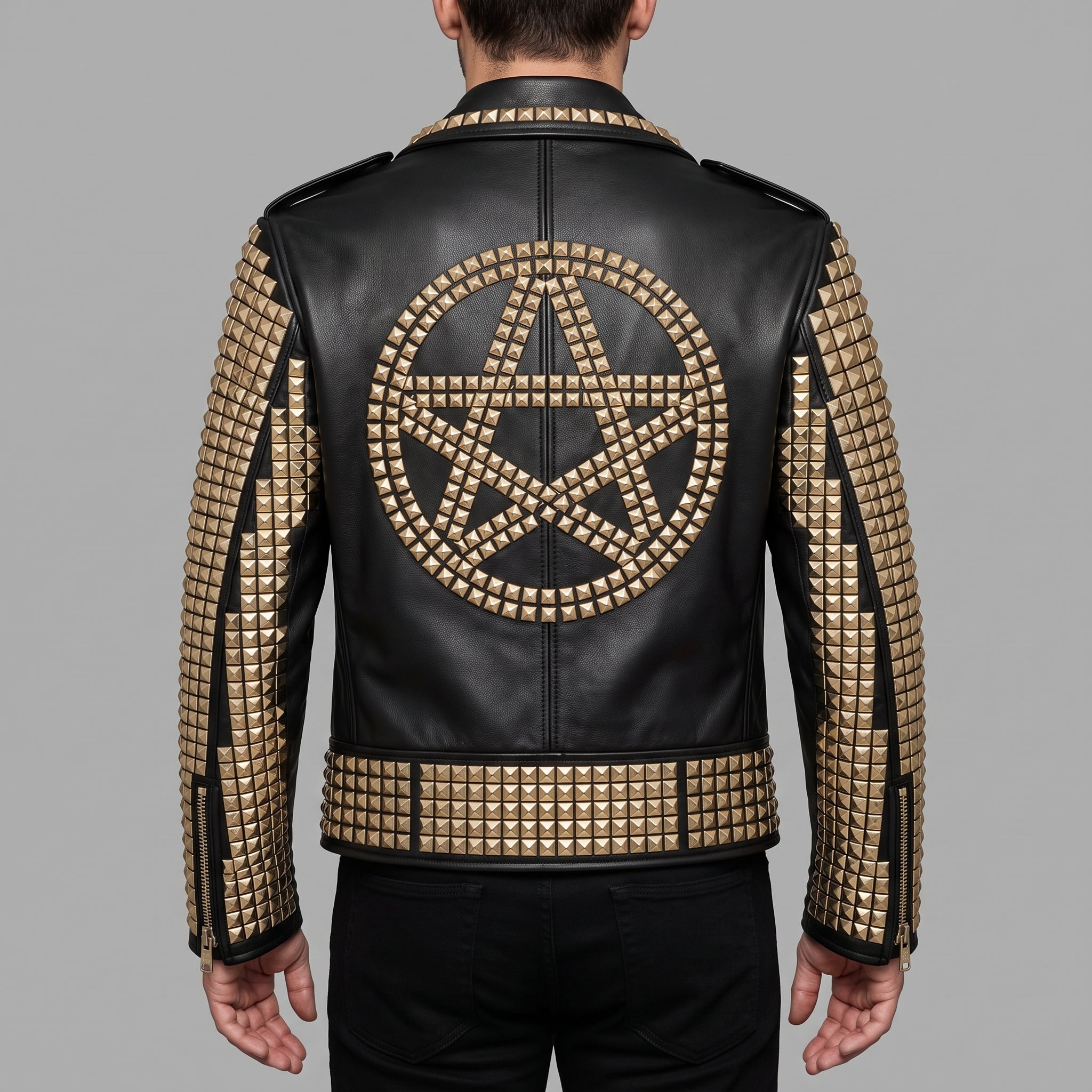 Men's Black Studded Leather Biker Jacket — Ackwood