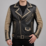 Men's Black Studded Leather Biker Jacket — Ackwood