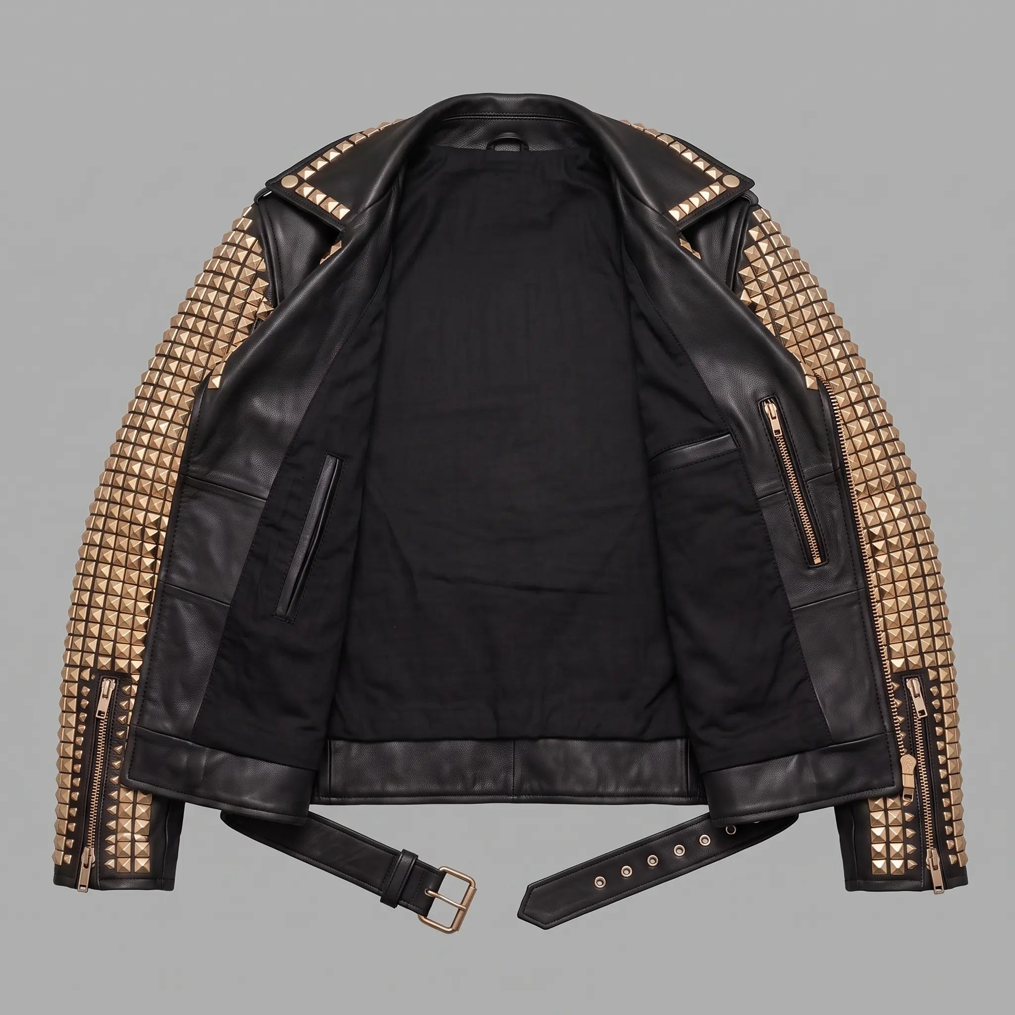Men's Black Studded Leather Biker Jacket — Ackwood