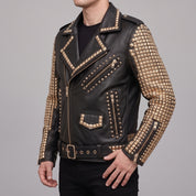 Men's Black Studded Leather Biker Jacket — Ackwood