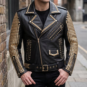 Men's Black Studded Leather Biker Jacket — Ackwood