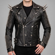 Men's Black Studded Leather Perfecto Jacket — Acreford