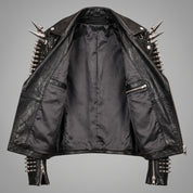 Men's Black Studded Leather Perfecto Jacket — Acreford