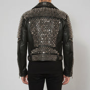Men's Black Studded Leather Biker Jacket — Altham