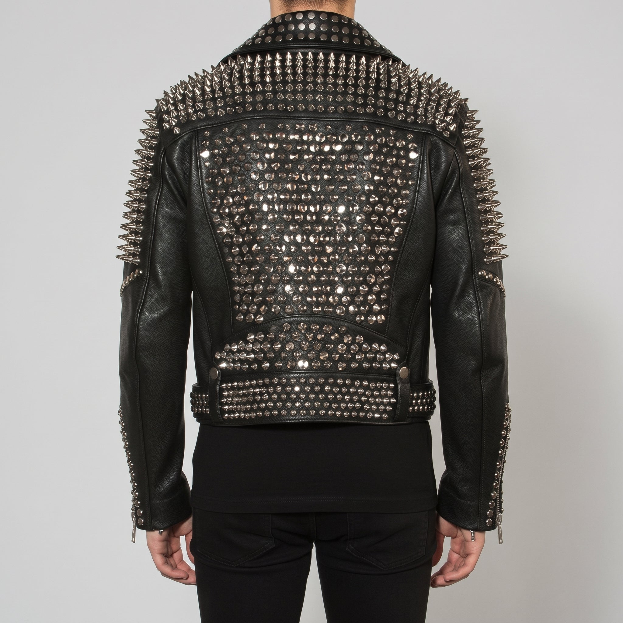 Men's Black Studded Leather Biker Jacket — Altham