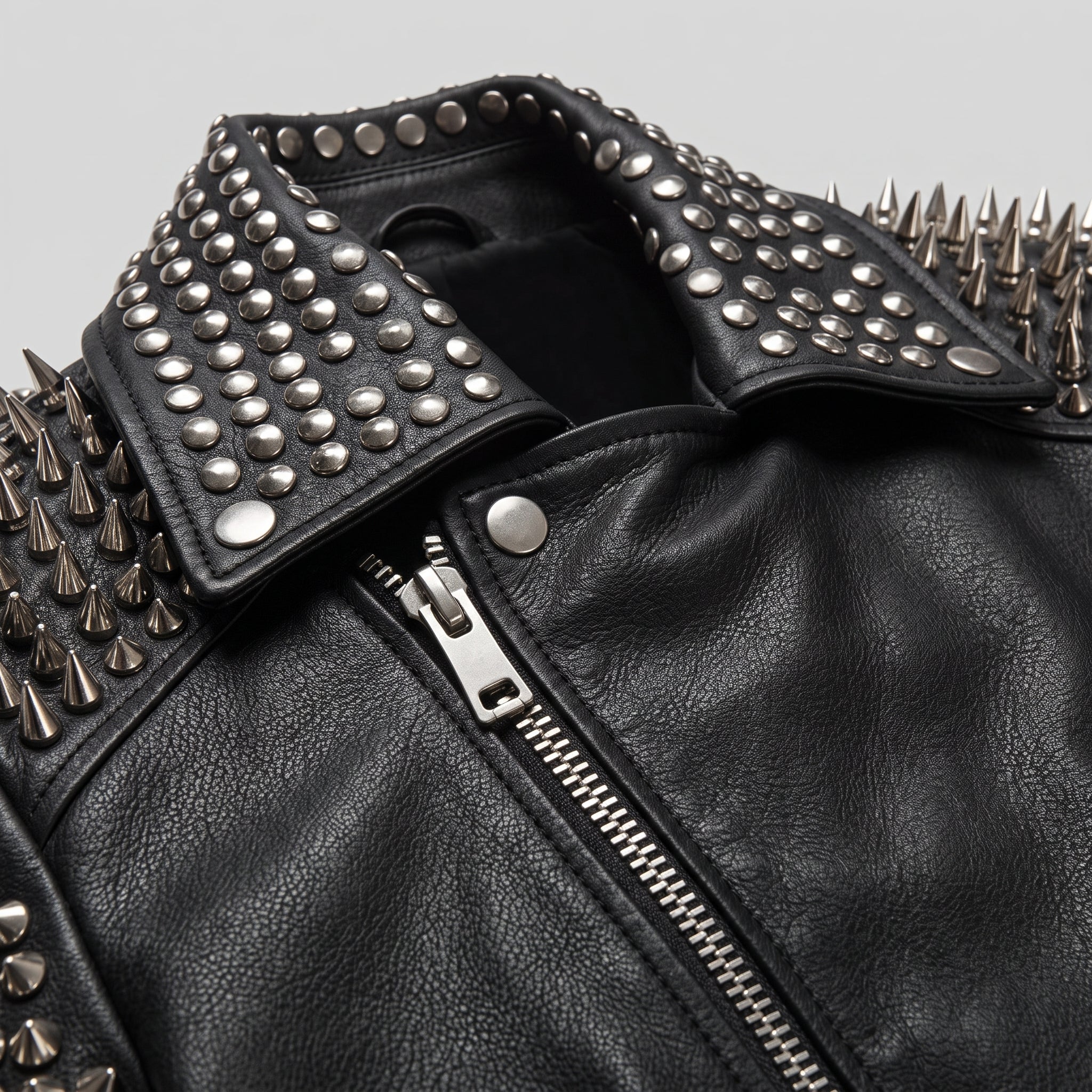 Men's Black Studded Leather Biker Jacket — Altham
