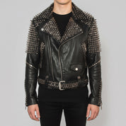 Men's Black Studded Leather Biker Jacket — Altham