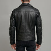 Men's Black Studded Leather Biker Jacket — Carroll