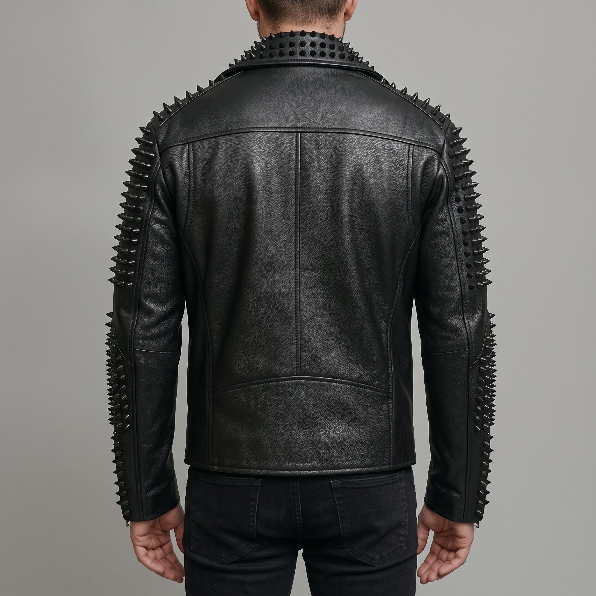Men's Black Studded Leather Biker Jacket — Carroll