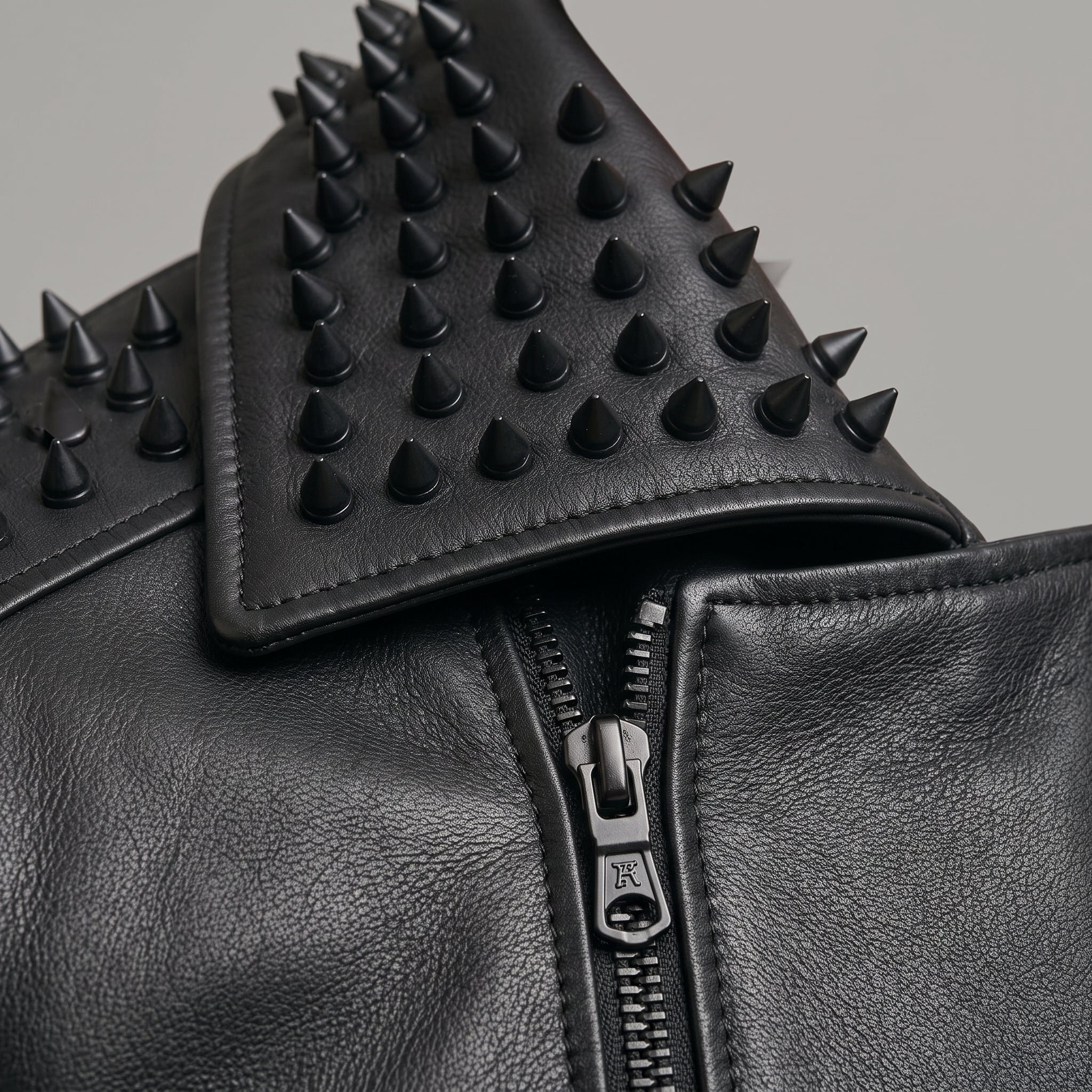 Men's Black Studded Leather Biker Jacket — Carroll