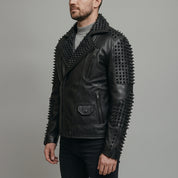 Men's Black Studded Leather Biker Jacket — Carroll