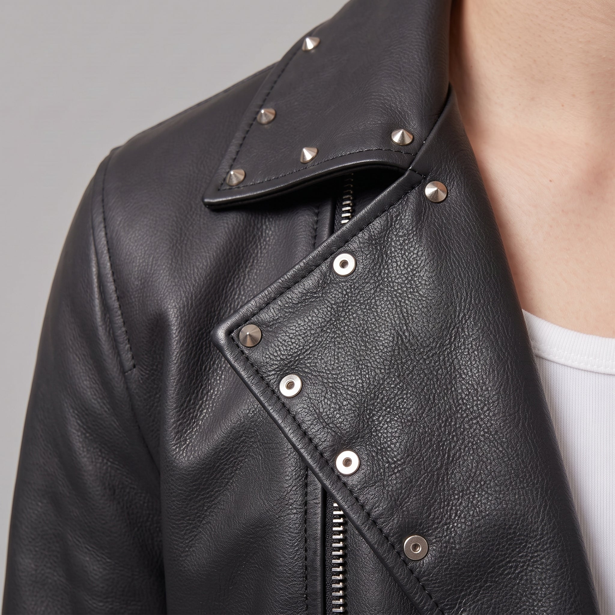 Men's Black Studded Leather Biker Jacket — Fossett