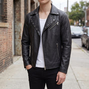 Men's Black Studded Leather Biker Jacket — Fossett