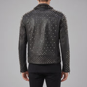 Men's Black Studded Leather Biker Jacket — Lockwood