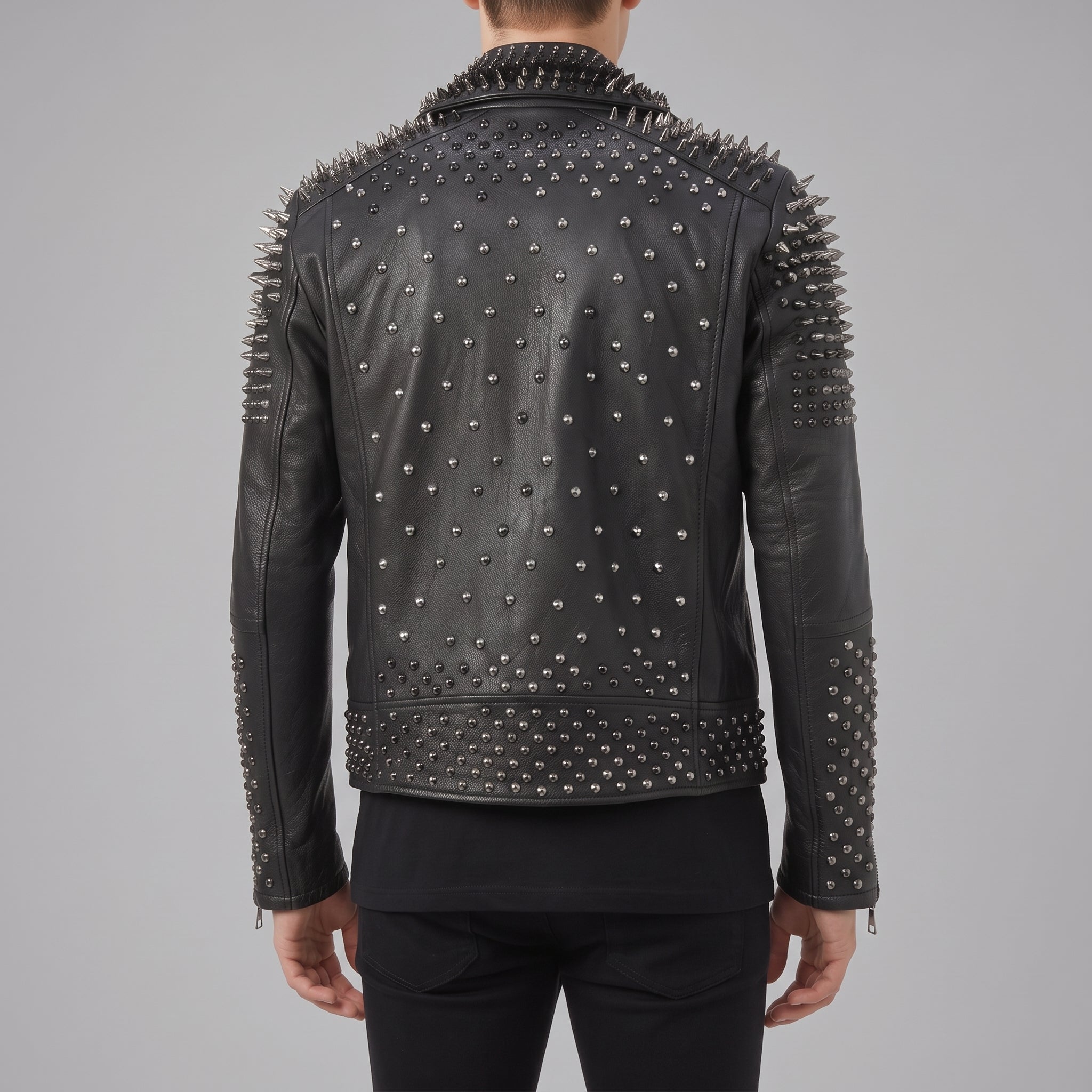 Men's Black Studded Leather Biker Jacket — Lockwood