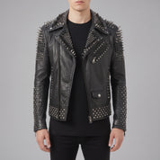 Men's Black Studded Leather Biker Jacket — Lockwood