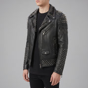 Men's Black Studded Leather Biker Jacket — Lockwood
