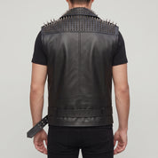 Men's Black Studded Leather Biker Jacket — Tiverton