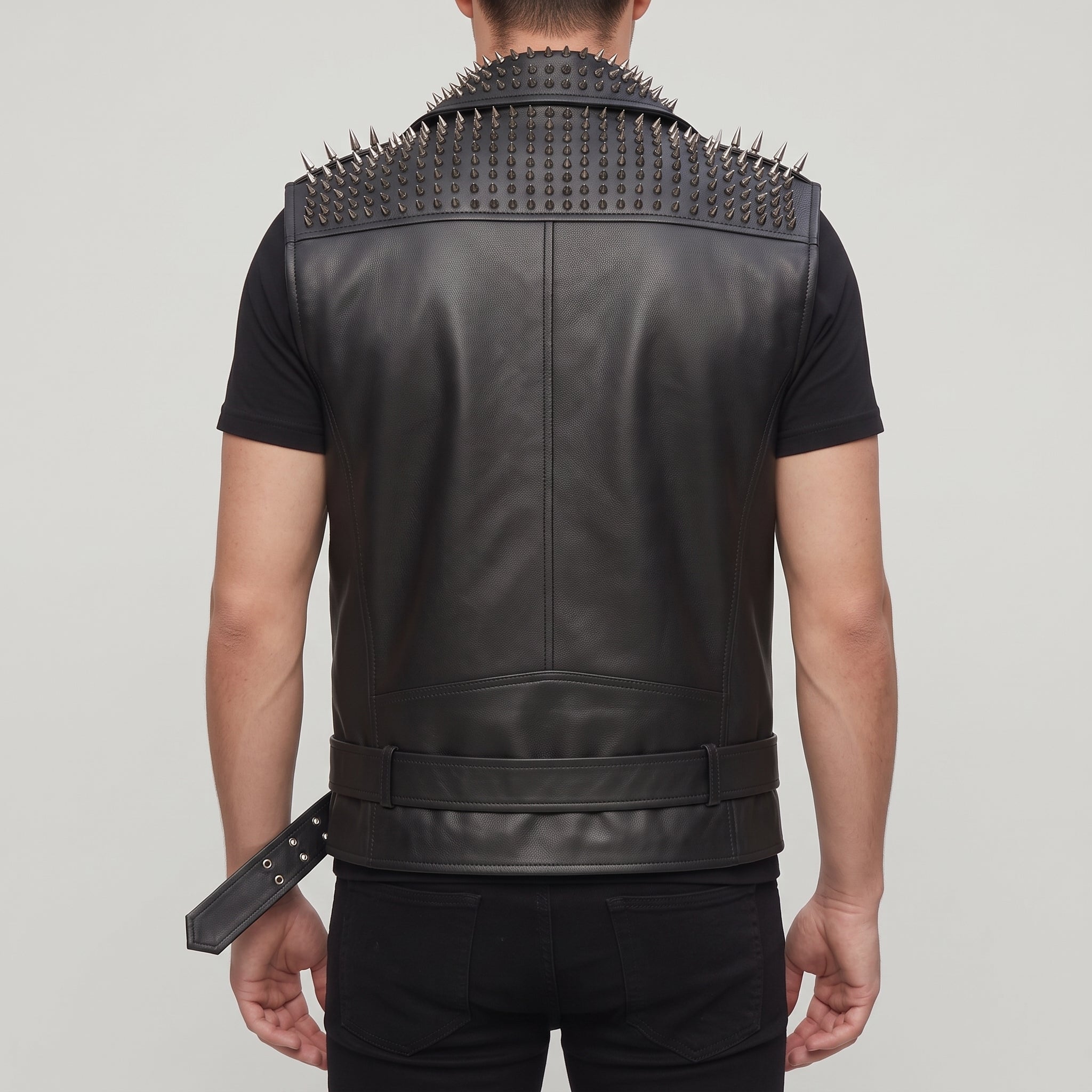 Men's Black Studded Leather Biker Jacket — Tiverton