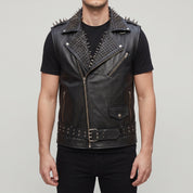 Men's Black Studded Leather Biker Jacket — Tiverton
