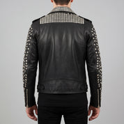 Men's Black Studded Leather Biker Jacket — Tufton