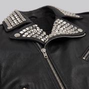 Men's Black Studded Leather Biker Jacket — Tufton