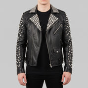 Men's Black Studded Leather Biker Jacket — Tufton